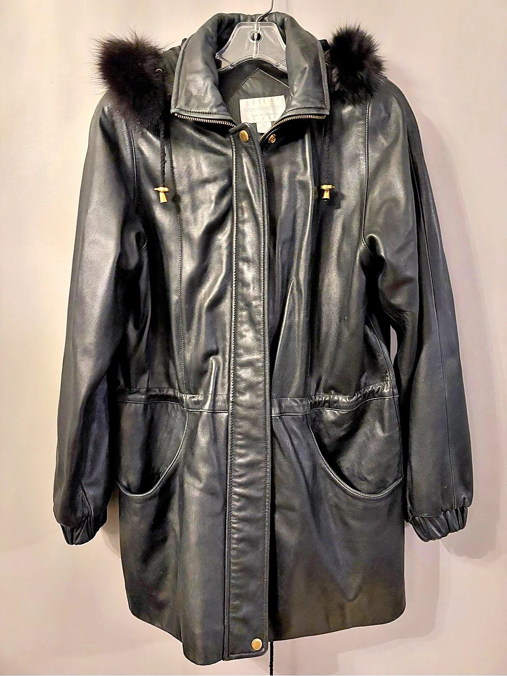 Worthington Lambskin Hooded Leather Jacket Small Black